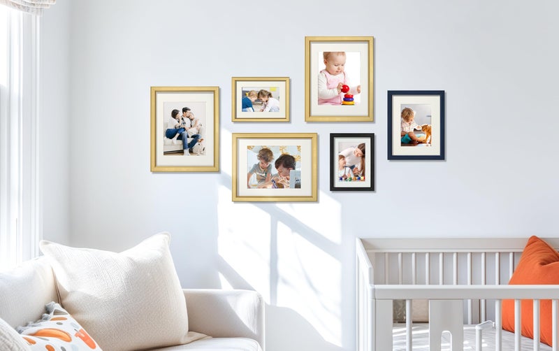 VIOLABBEY 11x14 Picture Frames Set of 4, Fits 8x10 Pictures with Ivory Mat or 11x14 without Mat, Vertical or Horizontal for Wall or Tabletop Display, Semi Tempered Glass, Light Gold - Image 3